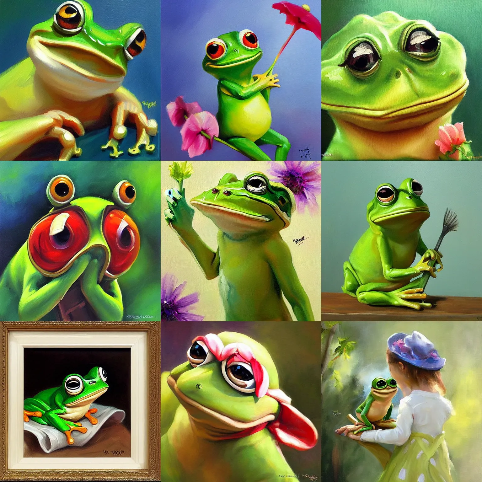 Prompt: pepe!!! the frog, painting by Vladimir Volegov
