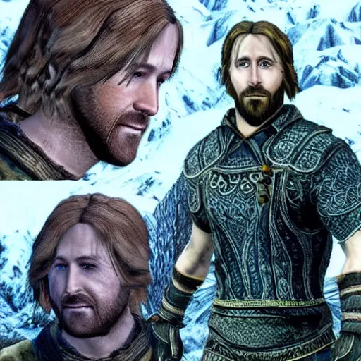 Image similar to ryan gosling and sheogorath in skyrim