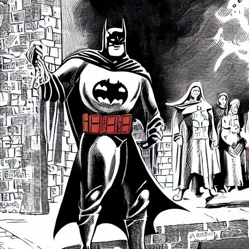 Image similar to medieval batman stopping crime