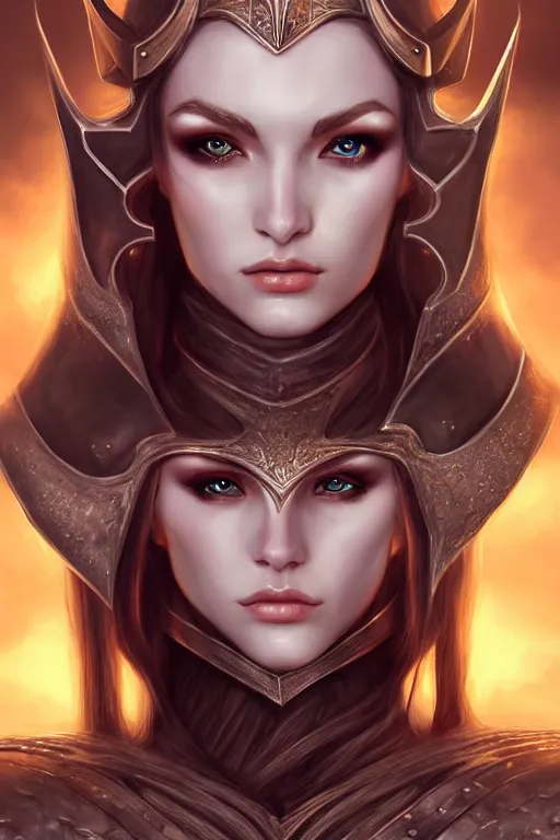 Image similar to head and shoulders portrait of an eldritch knight, elf, beautiful, female, breastplate, magical, high fantasy, d & d, by artgerm, face details, extremely detailed, vogue fashion photo