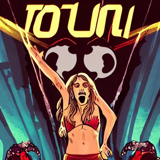 Image similar to comic book art of tove lo singing on stage,