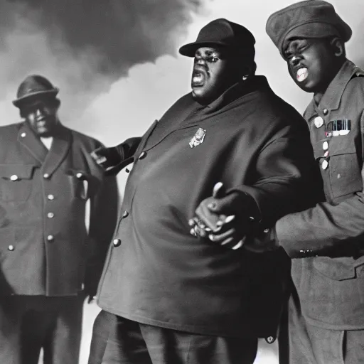 Prompt: Photograph of Biggie Smalls fighting in WW2, 4k wallpaper