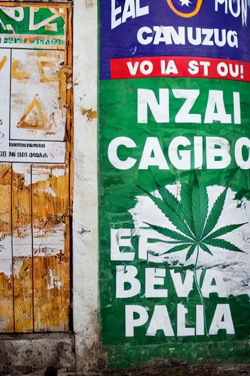 Prompt: wall poster for a electoral campaing about legalizing cannabis sativa in Brazil