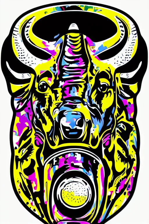 Image similar to A portrait of a bull on a motorcycle, sticker, highly detailed, colorful, illustration, smooth and clean vector curves, no jagged lines, vector art, smooth