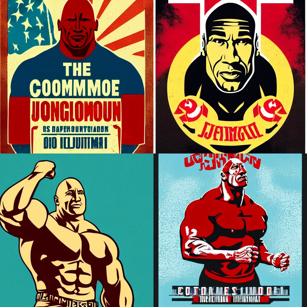 Prompt: communist Propaganda poster Dwayne The Rock Johnson full body trending on artstation vector art ornate inspirational
