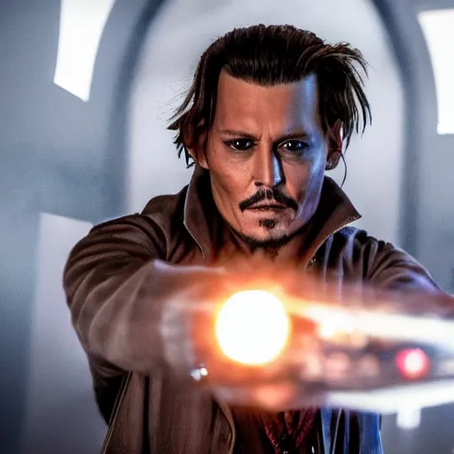 Prompt: stunning awe inspiring johnny depp as a ghostbuster, movie still 8 k hdr atmospheric lighting