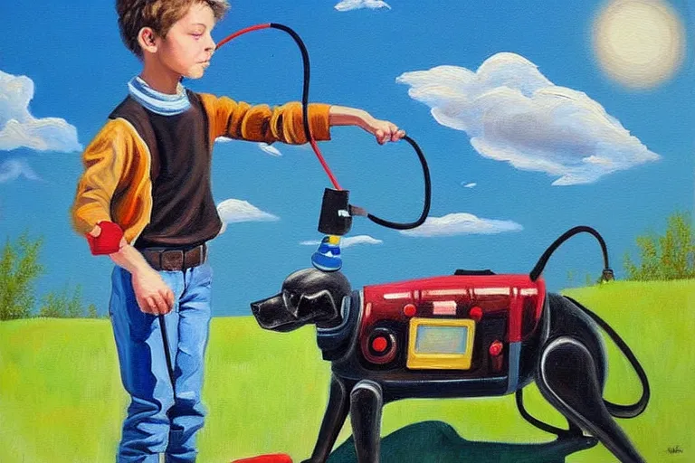 Prompt: a detailed painting of a ( ( ( ( ( boy and his robot dog ) ) ) ) ) by maurice sednak!!!!!!!!!!!!!!