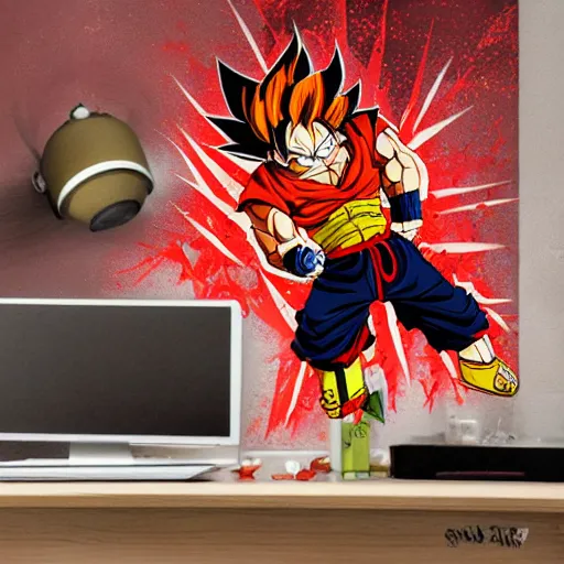 Image similar to die cut sticker, goku, gatling attack by luffy, splatter paint