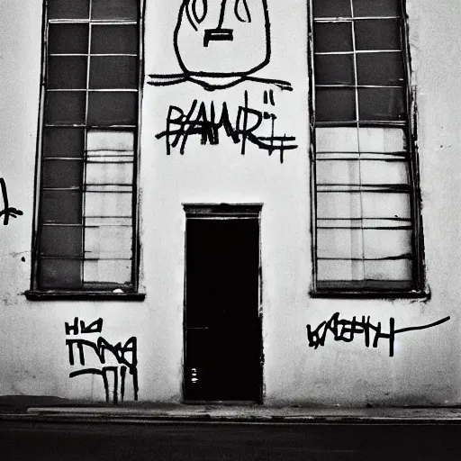 Image similar to a building designed by michel basquiat, photograph, 8 0 mm focal, highly detailed