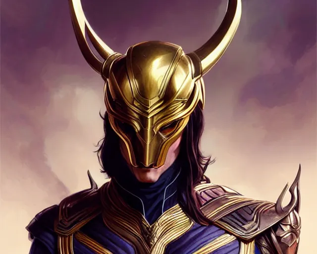 Image similar to Loki in armor, art nouveau, fantasy, intricate science designs, elegant, highly detailed, sharp focus, art by Artgerm and Greg Rutkowski and WLOP