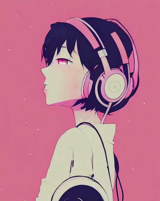 Image similar to girl wearing headphones, city background, very anime!!! anime!! intricate details, pleasing pastel colors, poster background, art by conrad roset and ilya kuvshinov