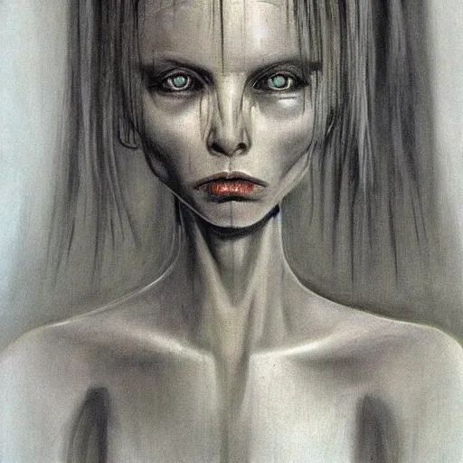 Image similar to a girl, concept art by h r giger