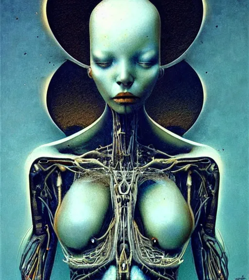 Prompt: beautiful portrait of biomechanical woman by zdislaw beksinski, beautiful, masterpiece, award - winning, complex