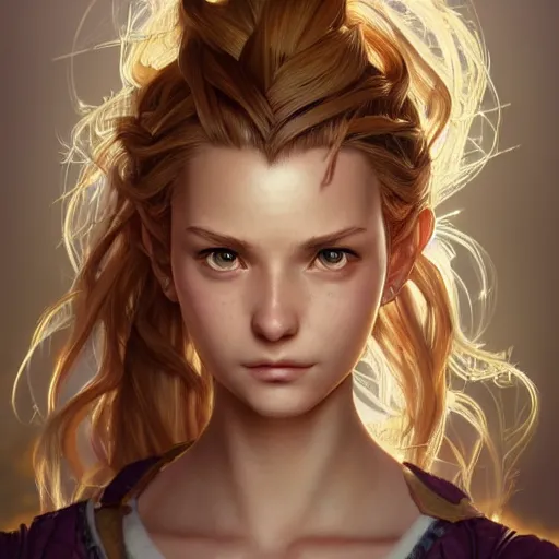 Image similar to ultra realistic illustration, marle from chrono trigger with hair in a ponytail, intricate, elegant, highly detailed, digital painting, artstation, concept art, smooth, sharp focus, illustration, art by artgerm and greg rutkowski and alphonse mucha