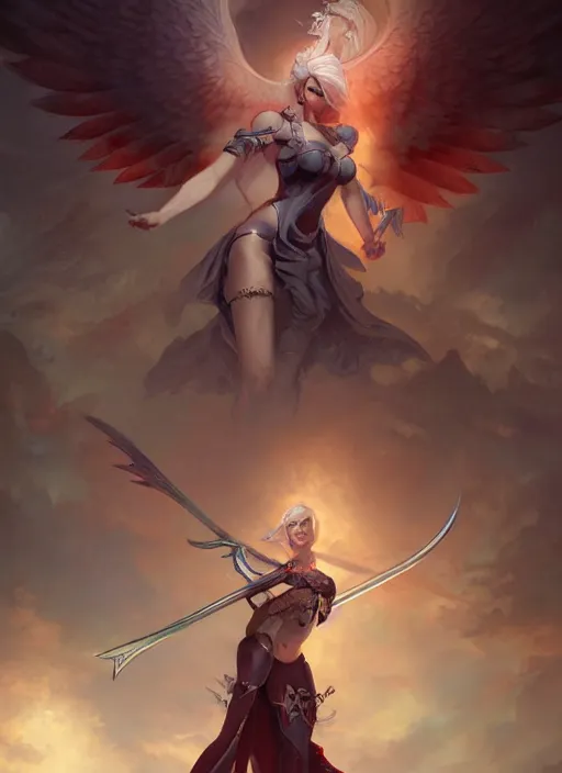 Image similar to archangel cirilla fiona detailed illustration by peter mohrbacher by marc simonetti on artstation, high fantasy art