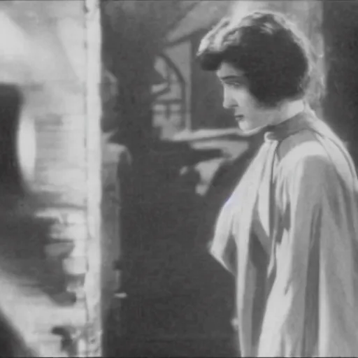 Image similar to still from old 10\'s movie Matrix (1912) actress playing Trinity (silent)