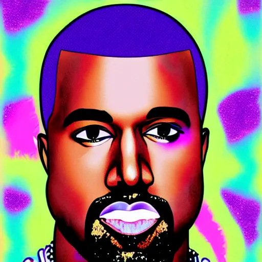 Prompt: a portrait of kanye west in the style of lisa frank,