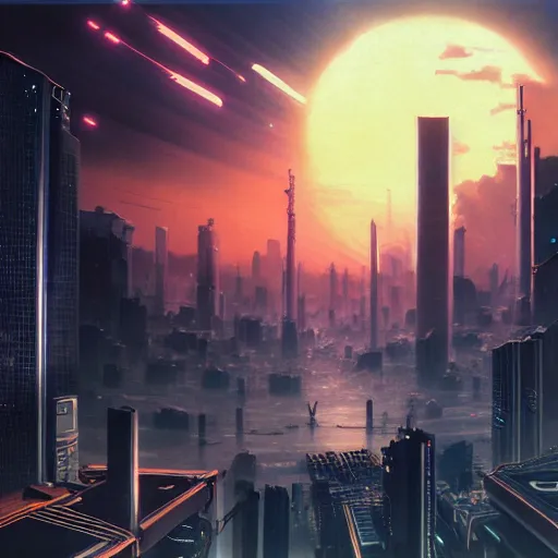 Image similar to neo tokyo evangelion dystopian future, matte painting, art station, high resolution