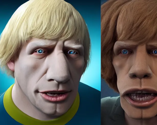 Image similar to boris johnson as scooby doo, character art, by various concept artists, redshift render, hyperrealistic face, photorealistic render