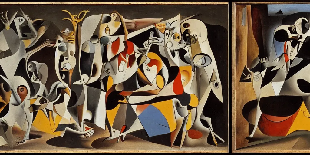 Image similar to An asymmetry still frame of Guernica by Salvador Dali, by Hieronymus Bosch, by Michaelangelo