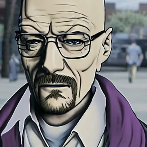 Prompt: Walter white from Breaking Bad speaking with Ryuk from death note, anime