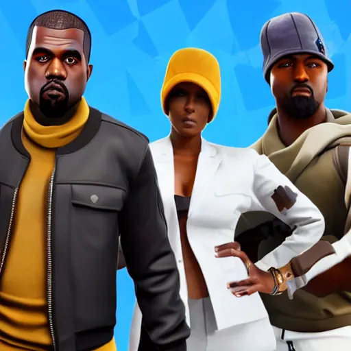 Image similar to kanye west in fortnite lobby 3 d avatar skin