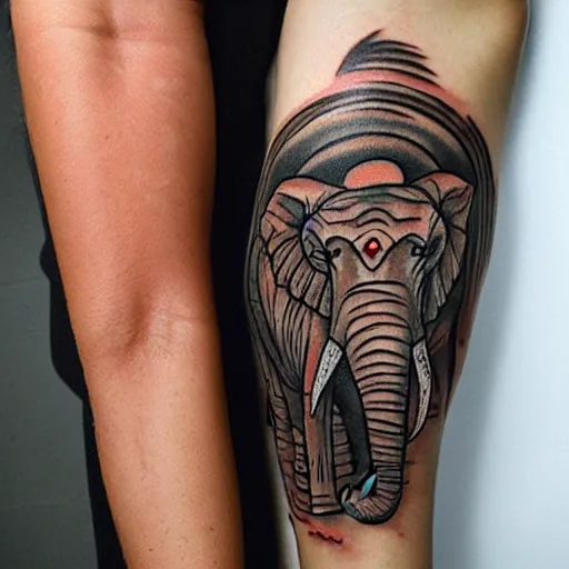 Image similar to elephant, bone, tiger tattoo