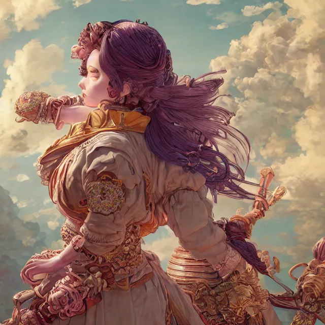 Image similar to the portrait of neutral good colorful female cleric bard as absurdly beautiful, gorgeous, elegant, skinny gravure idol, an ultrafine hyperdetailed illustration by kim jung gi, irakli nadar, intricate linework, sharp focus, bright colors, octopath traveler, final fantasy, unreal engine 5 highly rendered, global illumination, radiant light, detailed and intricate environment