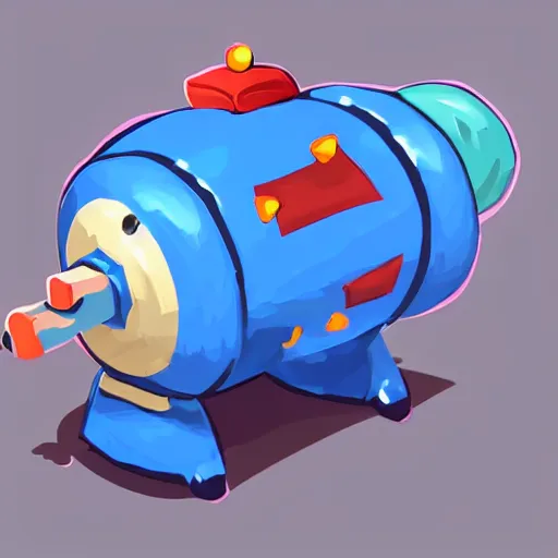 Image similar to a cute chubby cannon, stylized, hand painted, digital art, blue scheme, mobile game