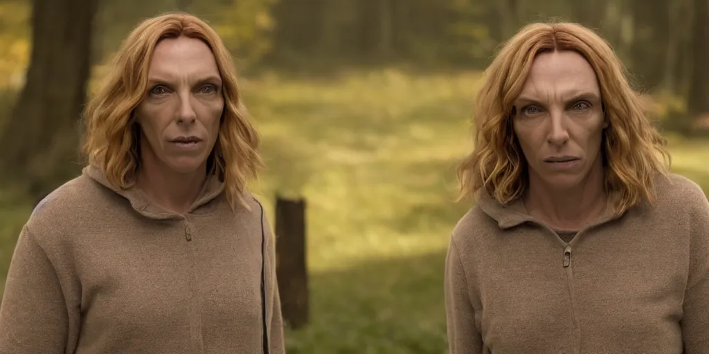 Image similar to Toni Collette as Annie Graham in 'Hereditary' (2018), movie still frame, oscar nominated cinematography, volumetric lighting, 8k resolution, beautiful composition