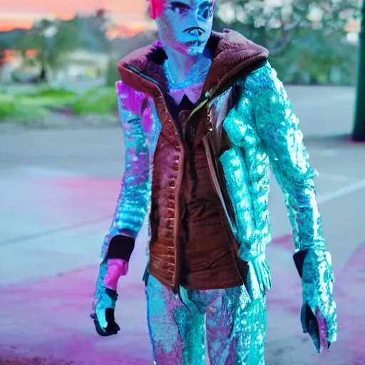 Image similar to davis taylor brown dressed in alien fantasy fashion