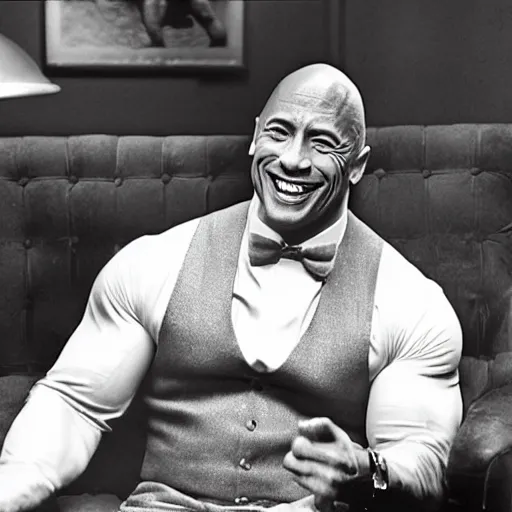 Prompt: Dwayne Johnson in the Godfather laughing