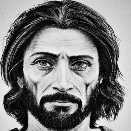 Image similar to Police sketch of Jesus Christ, detailed, headshot