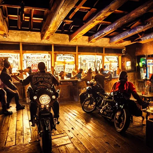 Image similar to bikers in a bar playing monopoly under the dim light of a ceiling lamp, cigarette smoke, biker bar, painting, sharp, dimly lit, 9 0 s bar