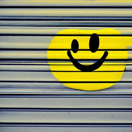 Image similar to yellow rave smiley face, retro graffiti style