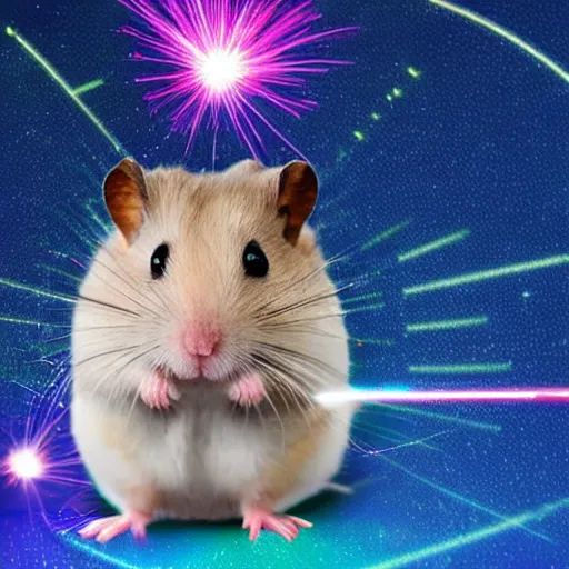 Prompt: engineer hamster in tech glasses with lasers and explosions