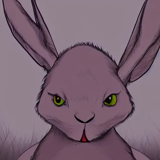 Prompt: rabbit as a monster, digital art style, scary atmosphere, nightmare - like dream