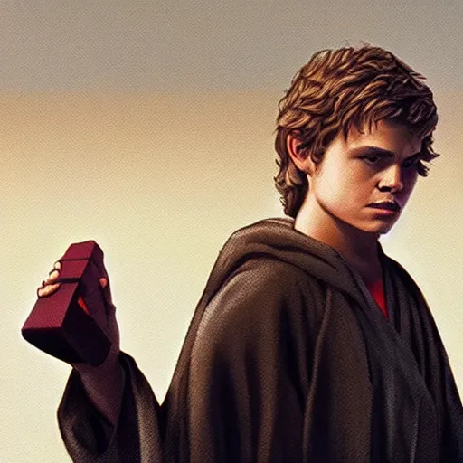 Prompt: anakin skywalker uses the force to lift a sock, cinematic painting