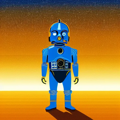 Image similar to full body legs portrait of Simpson as C3PO in star wars, background blue sky puffy clouds cinematic 4k