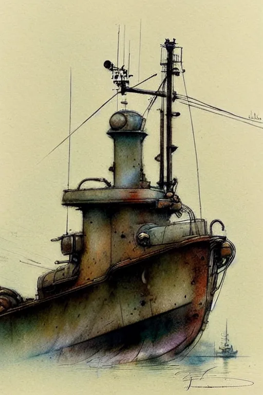 Prompt: (((((1950s tugboat . muted colors.))))) by Jean-Baptiste Monge !!!!!!!!!!!!!!!!!!!!!!!!!!!