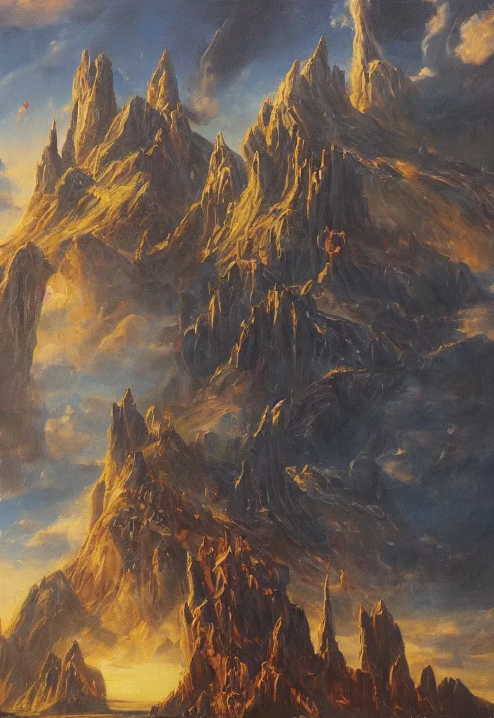 Image similar to asgard by salvadordalli, oil on canvas.