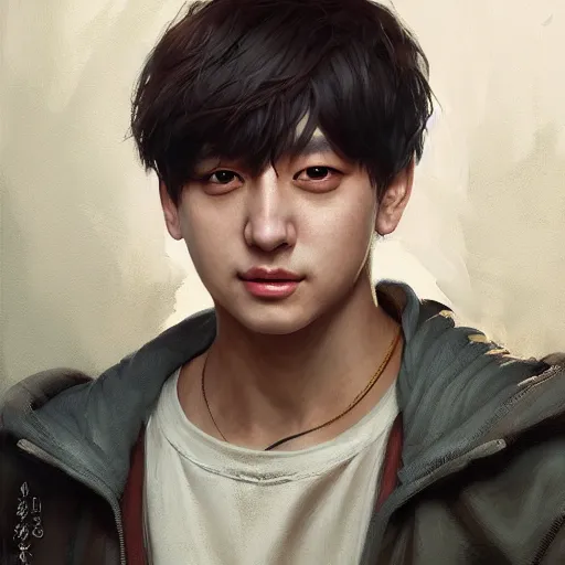 Image similar to very detailed masterpiece painting of jeon jeongguk, jungkook, ,artstation, concept art by Greg Rutkowski, WLOP, liang xing, NeoArtCore, Zumidraws, Zumi, Axsens, Dan Mumford, Christophe Vacher