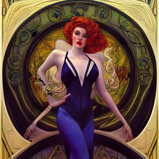 Prompt: an art nouveau streamline moderne portrait in the style of donato giancola and charles dulac and anna dittmann.