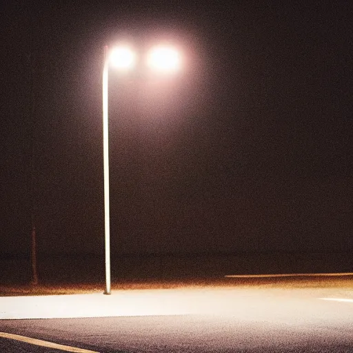 Image similar to empty parking lot with one street light, liminal space, 50mm Sigma lens, Sony A7siii