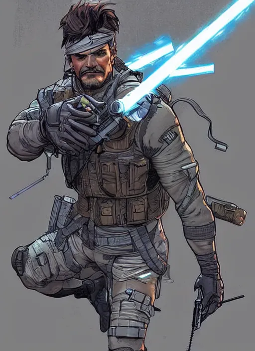 Prompt: apex legends solid snake. concept art by james gurney and mœbius.