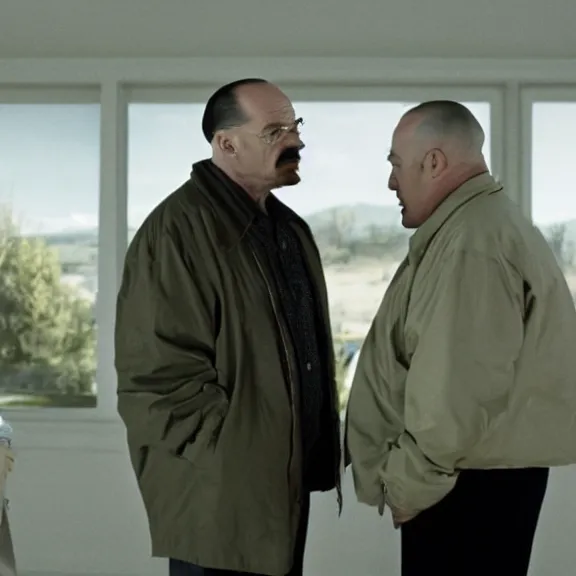 Prompt: Still of Walter White in The Sopranos talking to Tony Soprano