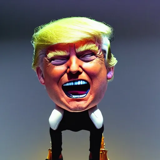 Image similar to donald trump's head as modok, the mental organism designed only for killing, little man in hovering throne, full body, psychic alien with huge head, marvel supervillain character