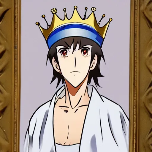 Image similar to man with a crown, smirk, anime