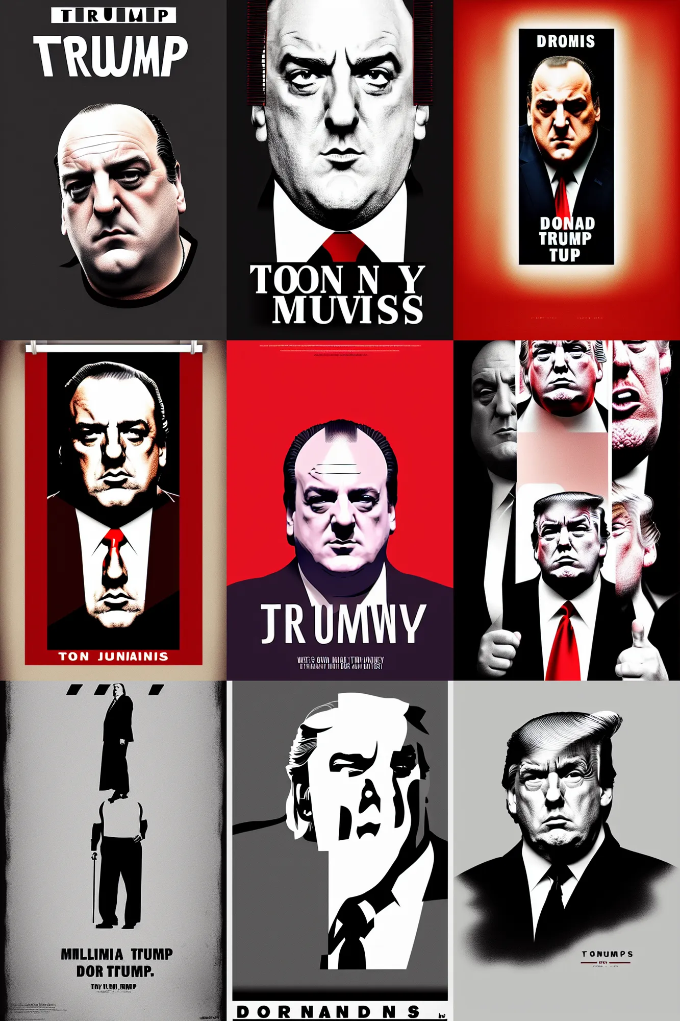 Prompt: minimal movie poster, tony soprano as donald trump, trump hair, digital art, fanart, shade