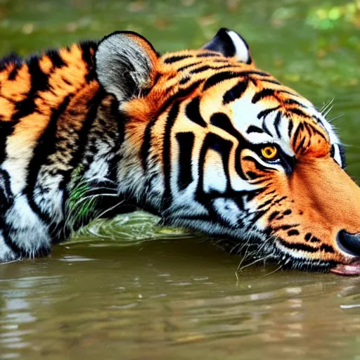 Image similar to a crocodile with tiger fur and color